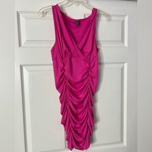 SHEIN Hot Pink Ruched Bodycon Mini Dress V-Neck Sleeveless
